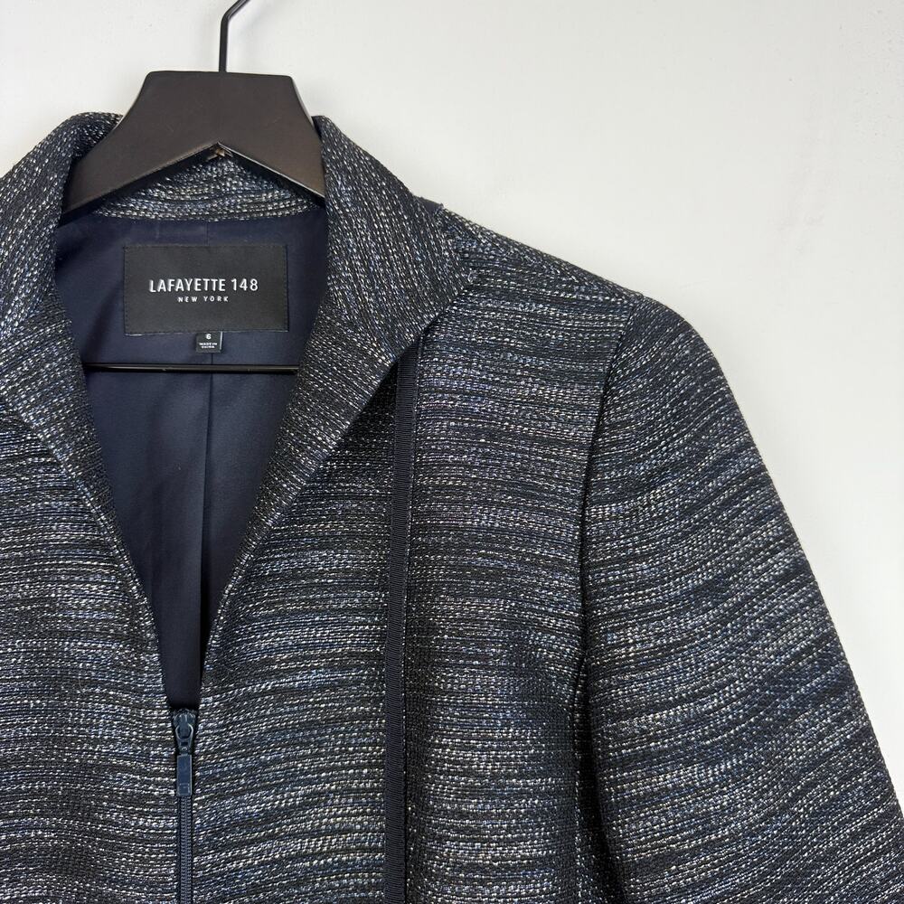 Lafayette 148 Woven Zip Up Dressy Jacket Navy Blue Black Wool Blend - Size 6 - Picture 2 of 10